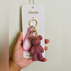 Rhinestone Pink Bear bag charm Keychain